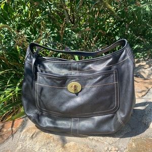 Black Leather Coach Purse with Gold Hardware!
